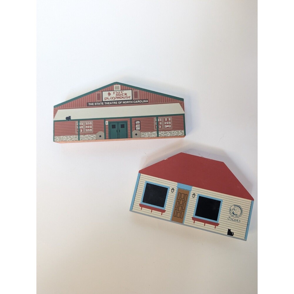 Vtg Signed The Cat's Meow Village Lot of 2 Flat Rock NC, Fish Creek WI